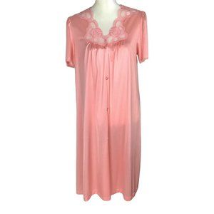 Vintage Ashley A Ames Size S Peach Short Sleeve Button Nylon Nightgown Robe USA